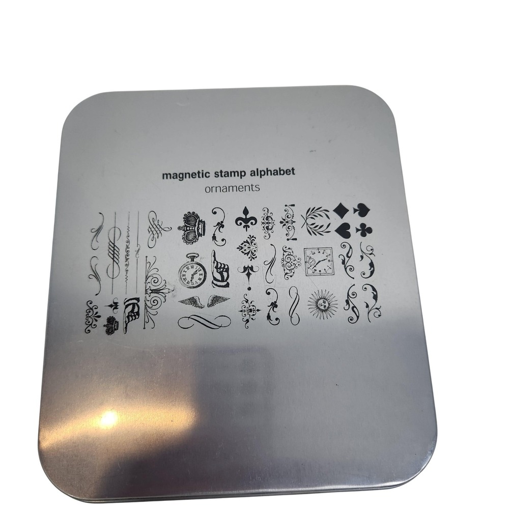 Magnetic Stamp Alphabet Ornaments Red Rubber Unmounted Stamp Set Tin Flourish